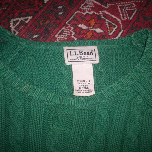Vintage LL Bean Women's Size Small Cotton Thick Cable Knit Sweater Forest Green - Picture 5 of 12